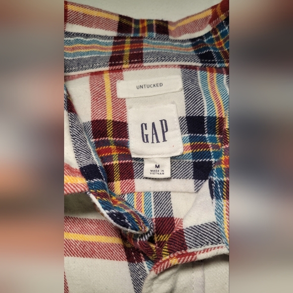GAP Untucked Long Sleeve Multicolor Plaid Button Down Shirt Top- Men's Size Med - Picture 2 of 8